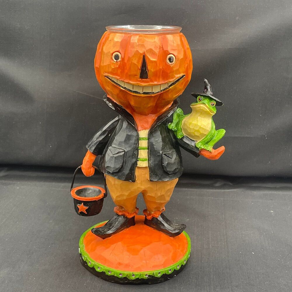 Halloween Pumpkin Witch Frog Halloween Pumpkin Witch Frog Candle Holder Figurine